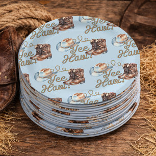 Cowboy Boots First Rodeo Birthday Paper Plate