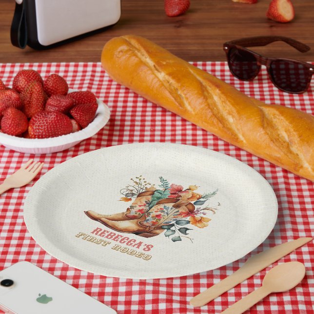 Cowboy Boots First Rodeo Birthday Paper Plates (Picnic)