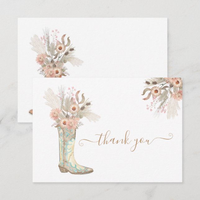 Cowboy Boots Floral Western Thank You Note (Front/Back)