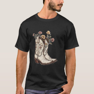 Cowboy Boots Flowers Aesthetic Cowgirl Western Flo T-Shirt