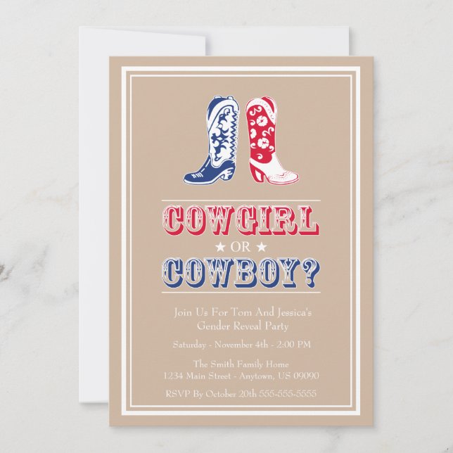 Cowboy Boots Gender Reveal Party Invitations (Front)