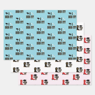 Cowboy Boots Grad Cap and Diploma Graduation Wrapping Paper Sheet