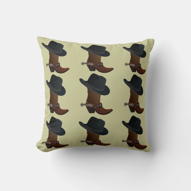 Cowboy Boots Hat and Spurs Country Western Cushion (Front)