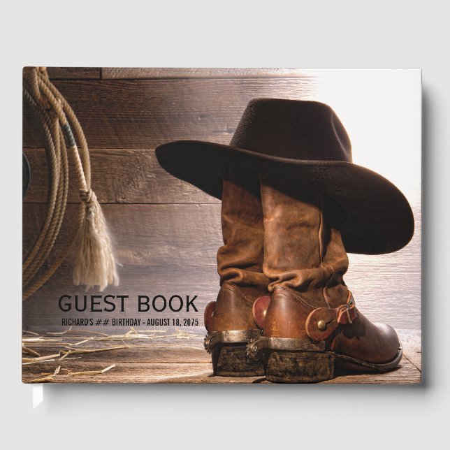 Cowboy Boots Hat Mans Birthday Party Guest Book (Front)