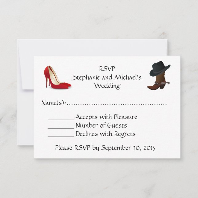 Cowboy Boots High Heels Shoes Wedding  RSVP (Front)
