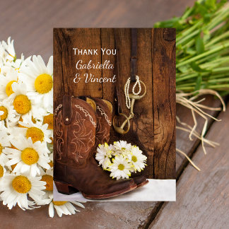 Cowboy Boots Horse Bit Western Wedding Thank You Card