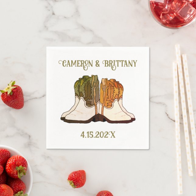Cowboy Boots Illustrated Wedding Napkins (Insitu)
