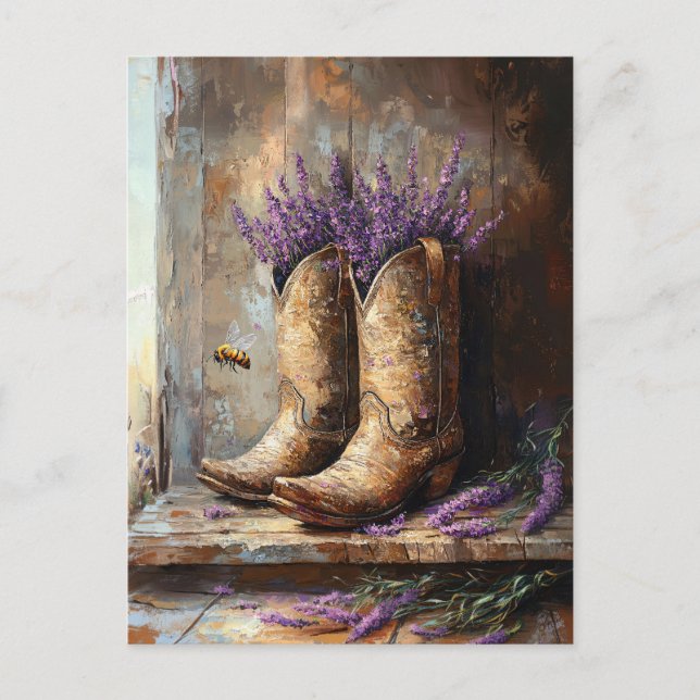 Cowboy Boots Lavender and Honey Bee Postcard (Front)