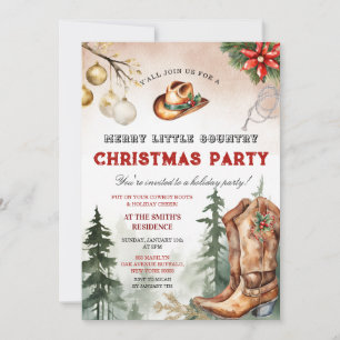 Cowboy Boots Merry Little Country Christmas Party Invitation