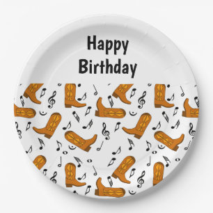 Cowboy Boots Music Notes Birthday  Paper Plate