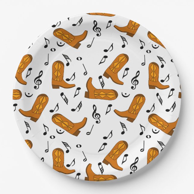 Cowboy Boots Music Notes Paper Plate (Front)