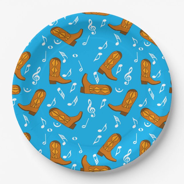 Cowboy Boots Music Notes Paper Plate (Front)