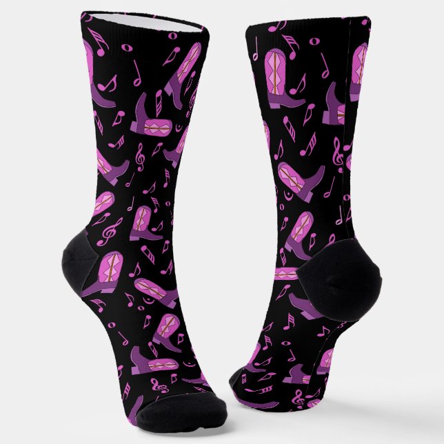Cowboy Boots Music Notes Socks (Angled)