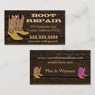 Cowboy Boots Old Wood Look Business Card