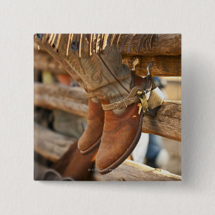 Cowboy boots on fence 2 15 cm square badge
