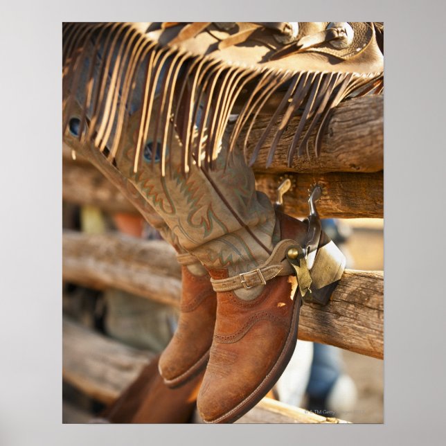 Cowboy boots on fence 2 poster (Front)