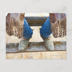 Cowboy boots on fence postcard