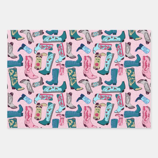 Cowboy boots - on pink wrapping paper sheet (Front)