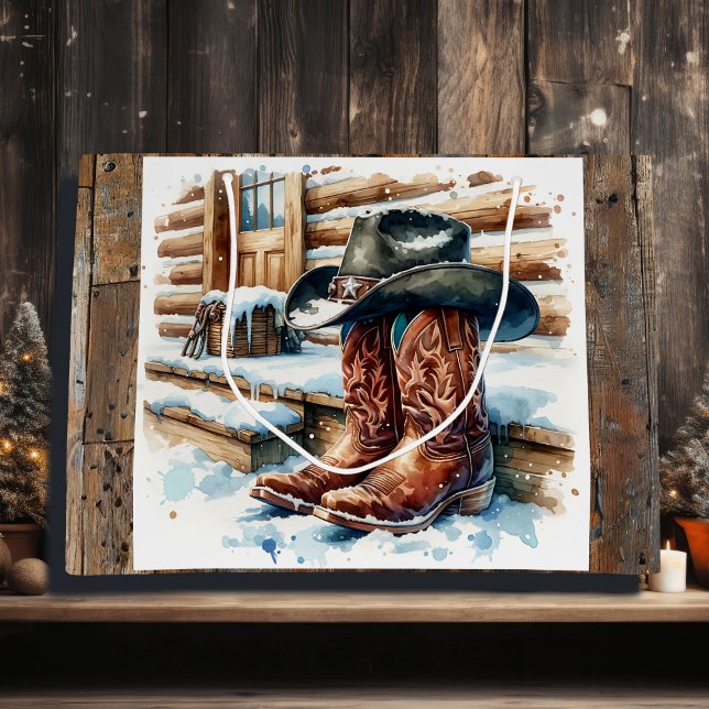 Cowboy Boots on the Front Porch Christmas Large Gift Bag (Creator Uploaded)