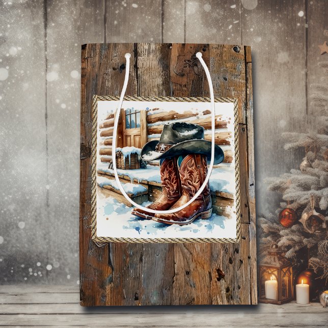 Cowboy Boots on the Front Porch Christmas Medium Gift Bag (Creator Uploaded)