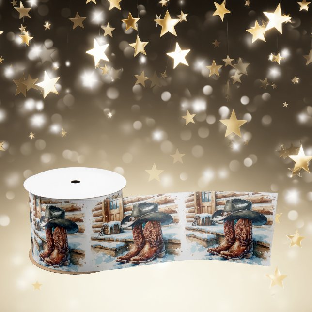 Cowboy Boots on the Front Porch Christmas Satin Ribbon (Creator Uploaded)