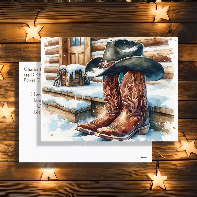 Cowboy Boots on the Front Porch on a Winter Day Holiday Postcard (Creator Uploaded)