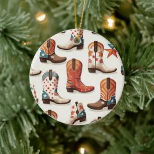 Cowboy boots pattern ceramic tree decoration