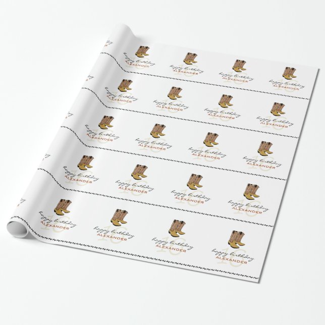 Cowboy Boots-Personalised 16th Birthday Wrapping Paper (Unrolled)