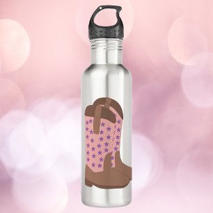 Cowboy Boots Pink Brown Purple Stars Pattern 710 Ml Water Bottle
