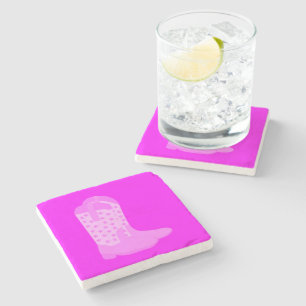 Cowboy Boots Pink Stars Stone Coaster