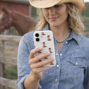 Cowboy Boots Pink with Faux Silver Glitter Stars iPhone 16 Case