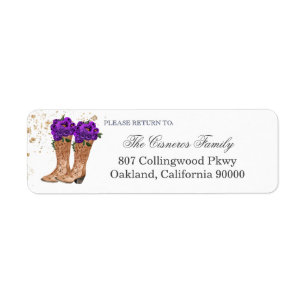 Cowboy Boots Purple Roses Return Address Label