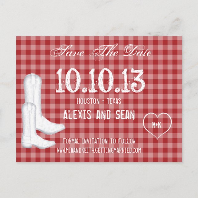 Cowboy Boots Red Chequered Gingham Announcement Postcard (Front)
