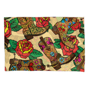 Cowboy Boots & Roses: Vintage Design. Pillowcase