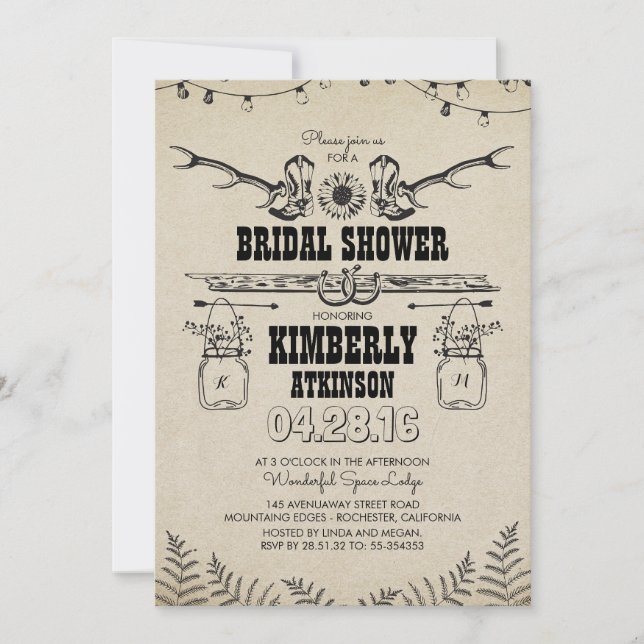 Cowboy Boots Rustic Country Bridal Shower Invitation (Front)