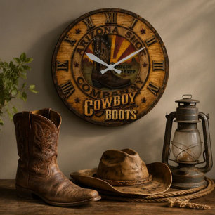 Cowboy Boots Rustic Western Ranch Large Clock