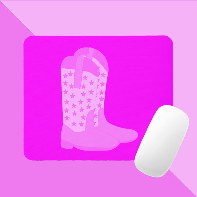 Cowboy Boots Stars Pink Background Mouse Mat (A mouse pad featuring a pair of pink cowboy boots with stars.)