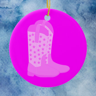 Cowboy Boots Stars Pink Ceramic Tree Decoration