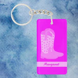 Cowboy Boots Stars Pink Personalise Key Ring