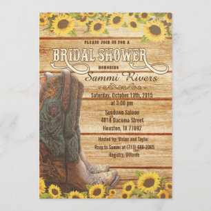 Cowboy Boots Sunflower Bridal Shower Invitation