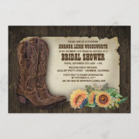 Cowboy Boots Sunflower Bridal Shower Invitations