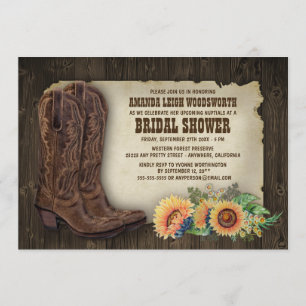 Cowboy Boots Sunflower Bridal Shower Invitations