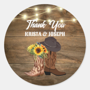Cowboy Boots Sunflower Western Wedding Favour Classic Round Sticker