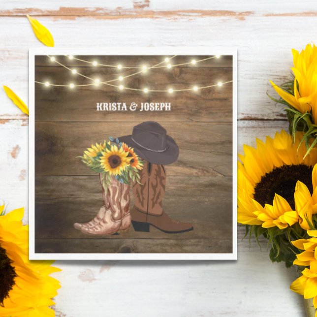 Cowboy Boots Sunflower Western Wedding Favour Napkin (Cowboy Boots Sunflower Western Wedding Favor Napkins)