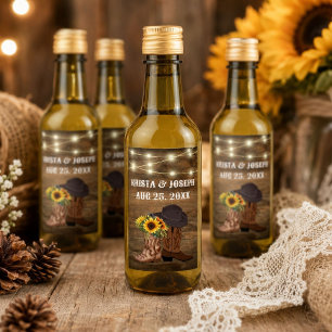 Cowboy Boots Sunflower Western Wedding Favour Wine Label