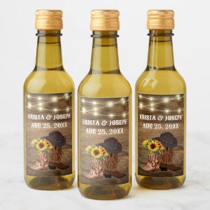 Cowboy Boots Sunflower Western Wedding Favour Wine Label
