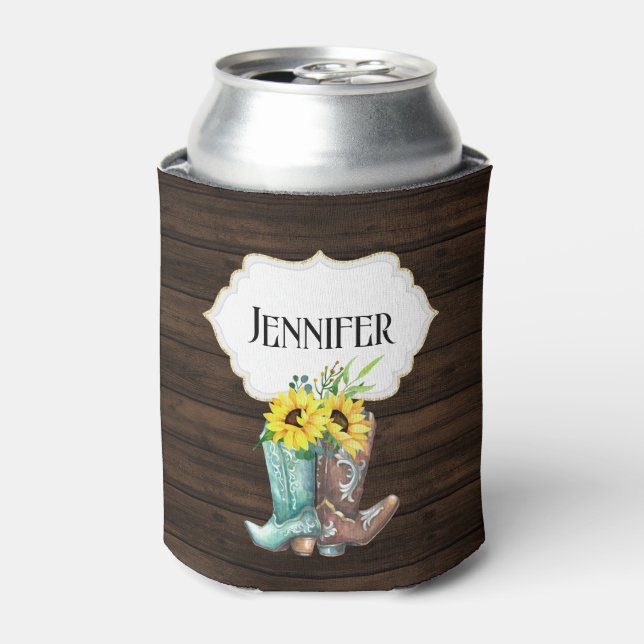 Cowboy boots sunflower wood DIY name  Can Cooler (Can Front)