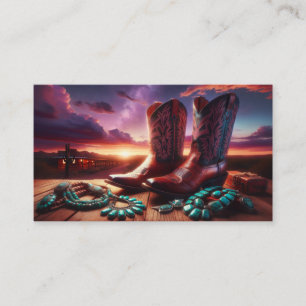Cowboy Boots, Turquoise Jewellery in Desert (Black Business Card