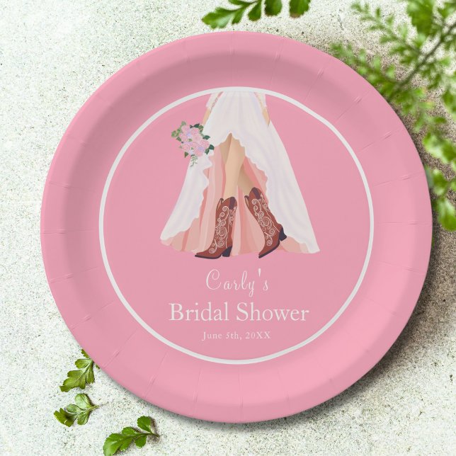 Cowboy Boots & Wedding Dress Bridal Shower Paper Plate (Creator Uploaded)