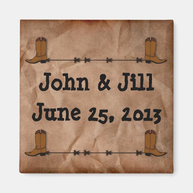 Cowboy Boots Wedding Favour Magnet (Front)